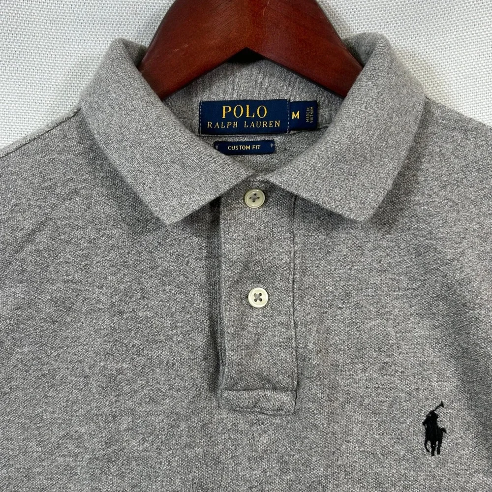 Polo Ralph Lauren  Custom Fit Polo Shirt Mens M Gray Short Sleeve Preppy Golf